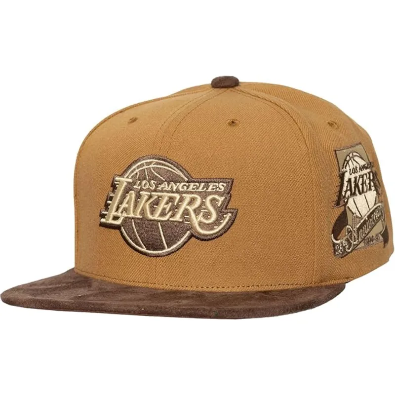 braune-verstellbare-flatcap-coffee-strapback-der-los-angeles-lakers-nba-von-mitchell-ness