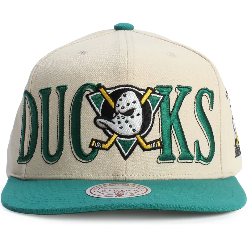 gron-og-beige-snapback-flat-cap-across-the-board-fra-anaheim-ducks-nhl-fra-mitchell-ness