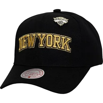 Schwarze gebogene Snapback-Kappe Pinned Gold Pro der New York Knicks NBA von Mitchell & Ness