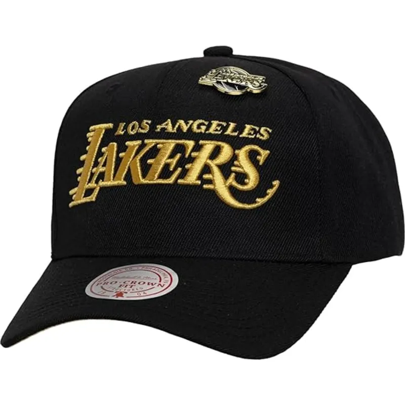 casquette-courbee-noire-snapback-pinned-gold-pro-los-angeles-lakers-nba-mitchell-ness