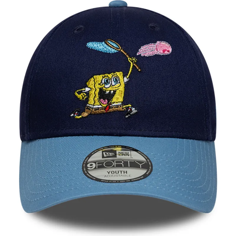 blaue-gebogene-snapback-kappe-fur-kinder-9forty-von-spongebob-von-new-era