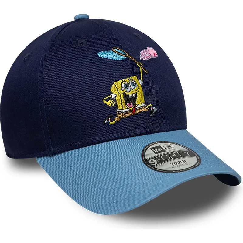 blaue-gebogene-snapback-kappe-fur-kinder-9forty-von-spongebob-von-new-era