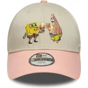 casquette-courbee-beige-et-rose-snapback-pour-enfant-9forty-bob-l-eponge-et-patrick-etoile-mer-new-era