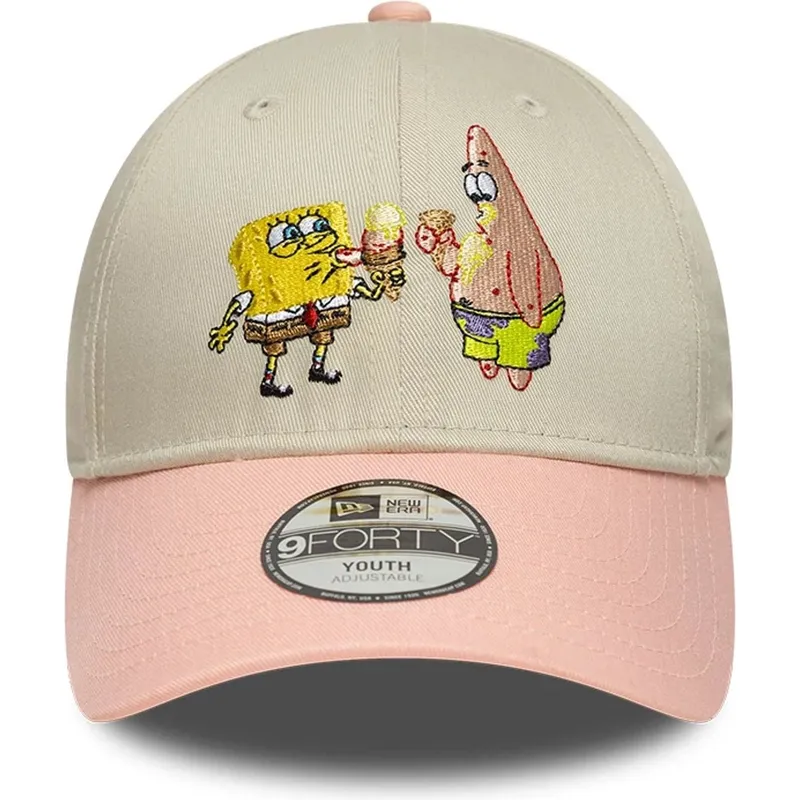 bezowa-i-rozowa-czapka-z-zakrzywionym-daszkiem-snapback-dla-chlopca-9forty-spongebob-i-patryk-rozgwiazda-new-era