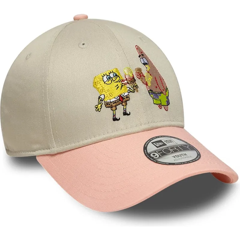 bojd-beige-och-rosa-snapback-keps-for-barn-9forty-med-svampbob-och-patrik-sjostjarna-fran-new-era