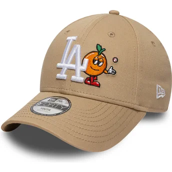 Beige gebogene verstellbare Kappe für Kinder 9FORTY Icon der Los Angeles Dodgers MLB von New Era