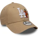 beige-gebogene-verstellbare-kappe-fur-kinder-9forty-icon-der-los-angeles-dodgers-mlb-von-new-era