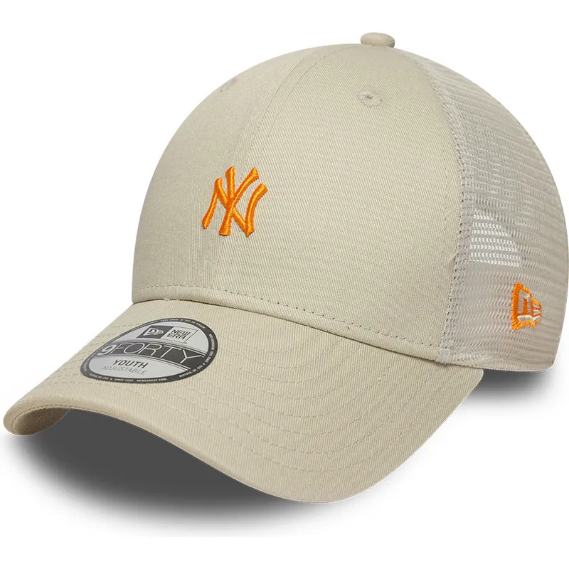 cappellino-trucker-beige-regolabile-con-logo-arancione-per-bambino-9forty-homefield-dei-new-york-yankees-mlb-di-new-era