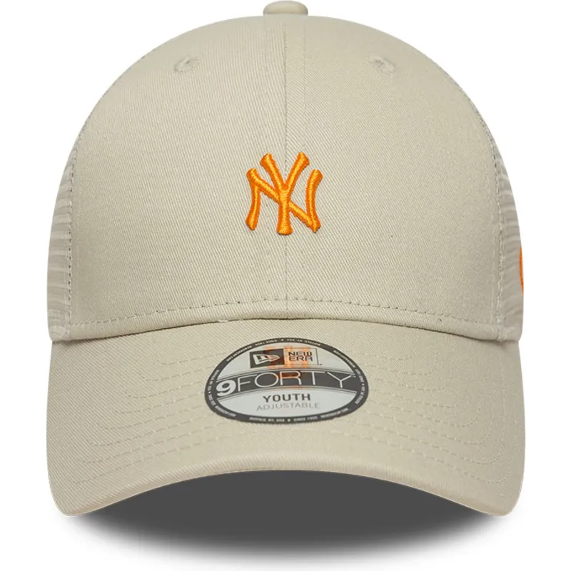cappellino-trucker-beige-regolabile-con-logo-arancione-per-bambino-9forty-homefield-dei-new-york-yankees-mlb-di-new-era