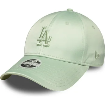 Grüne gebogene verstellbare Damenkappe 9FORTY Bow Back Satin der Los Angeles Dodgers MLB von New Era