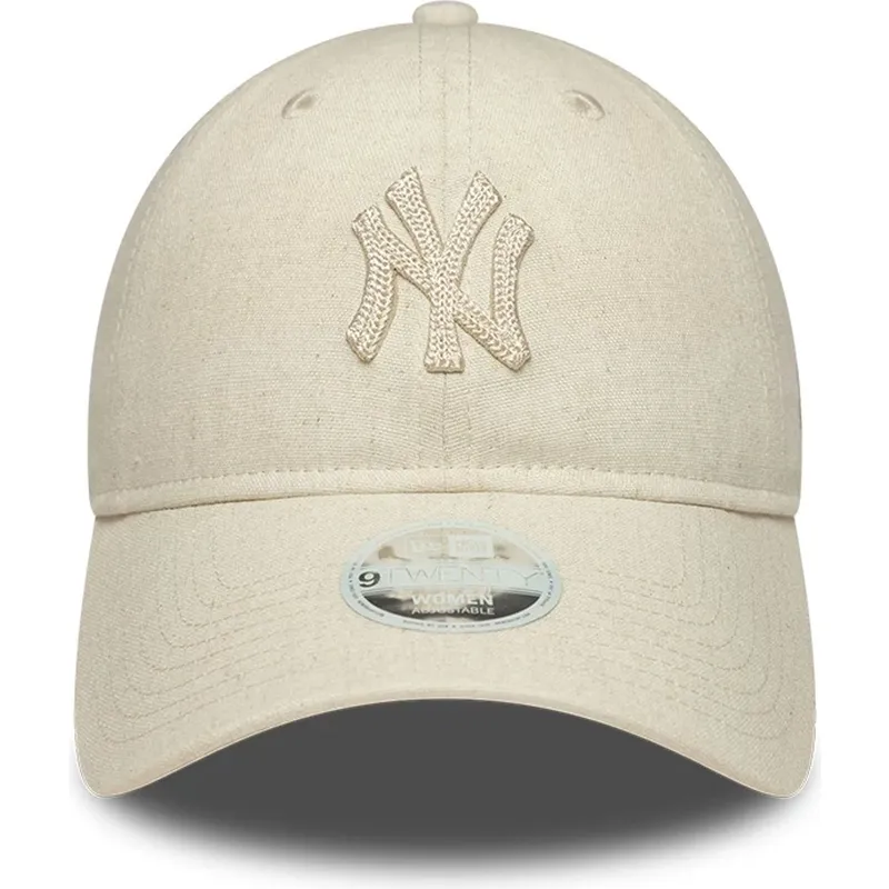 cappellino-curvo-beige-regolabile-con-logo-beige-da-donna-9twenty-midi-linen-dei-new-york-yankees-mlb-di-new-era