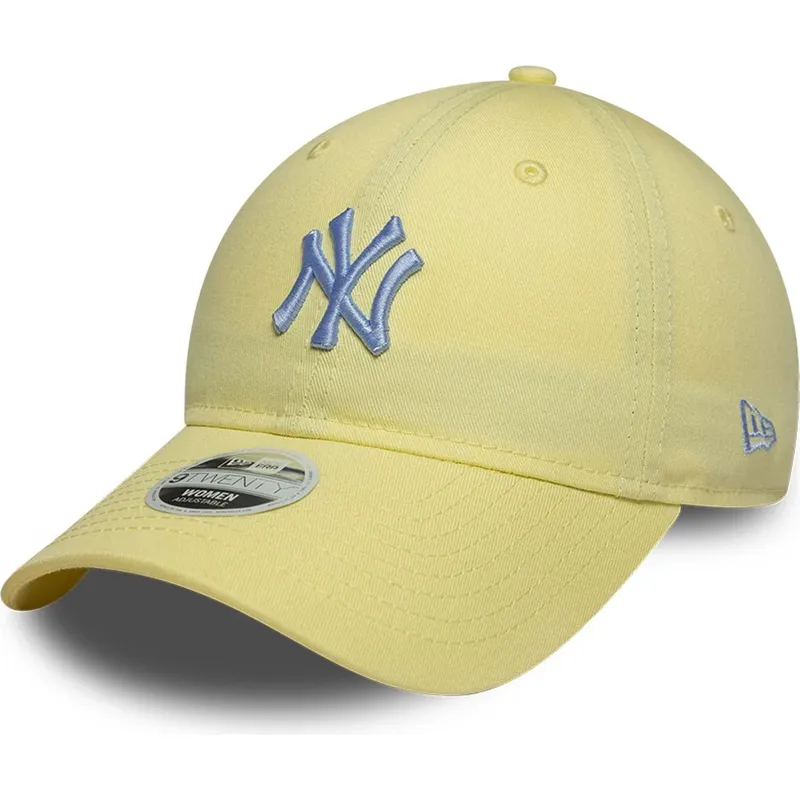 gelbe-gebogene-verstellbare-damenkappe-9twenty-league-essential-midi-der-new-york-yankees-mlb-von-new-era
