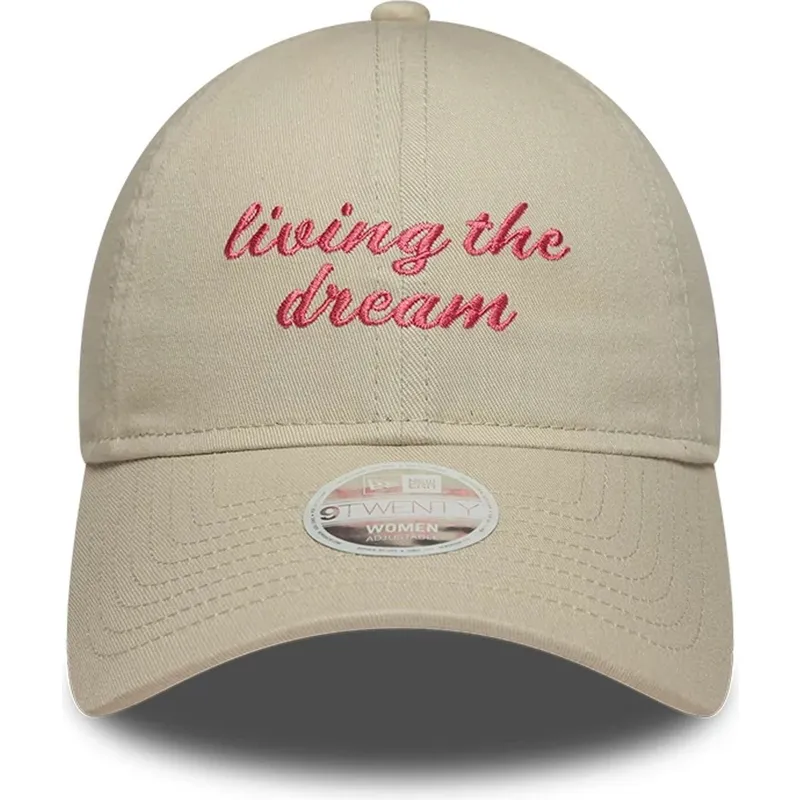 bezowa-regulowana-czapka-z-zakrzywionym-daszkiem-dla-kobiet-9twenty-living-the-dream-slogan-new-era