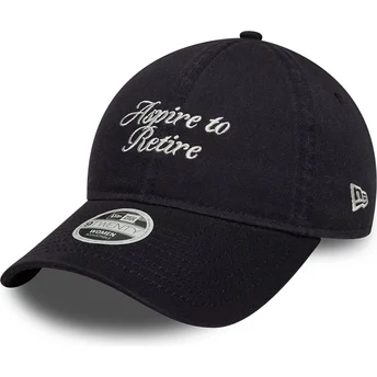 New Era Curved Brim Women 9TWENTY Aspire To Retire Slogan Navy Blue Adjustable Cap