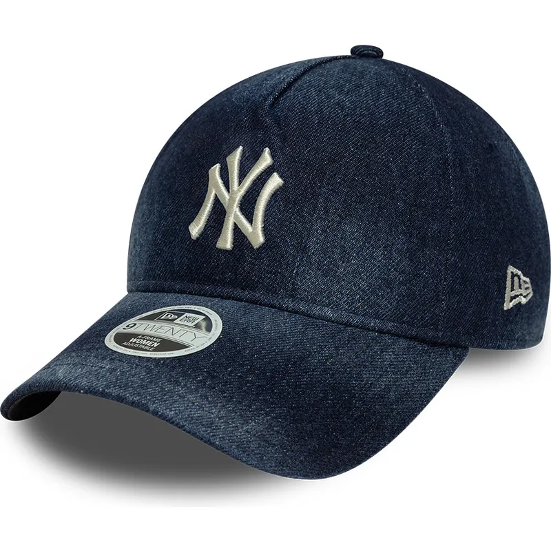 marineblaue-gebogene-verstellbare-damen-kappe-9twenty-a-frame-denim-der-new-york-yankees-mlb-von-new-era