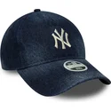 cappellino-curvo-blu-navy-regolabile-da-donna-9twenty-a-frame-denim-dei-new-york-yankees-mlb-di-new-era