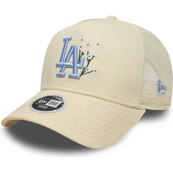 Czapka trucker beżowa z niebieskim logo dla kobiet 9FORTY A Frame Floral Los Angeles Dodgers MLB New Era