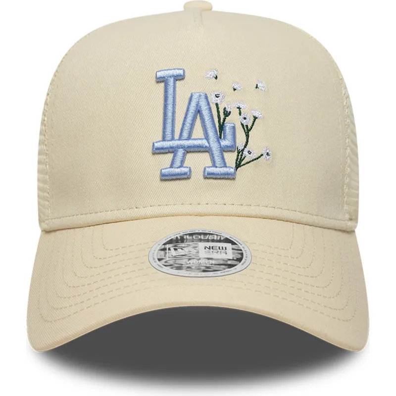 beige-trucker-keps-med-bla-logotyp-for-dam-9forty-a-frame-floral-los-angeles-dodgers-mlb-fran-new-era
