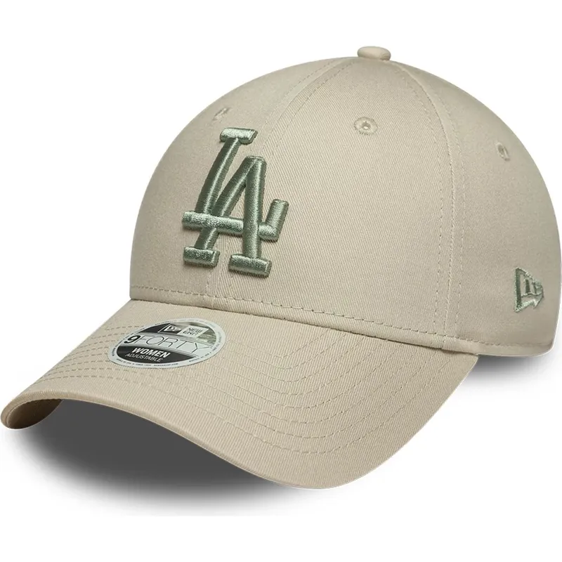cappellino-curvo-beige-regolabile-con-logo-verde-da-donna-9forty-league-essential-dei-los-angeles-dodgers-mlb-di-new-era