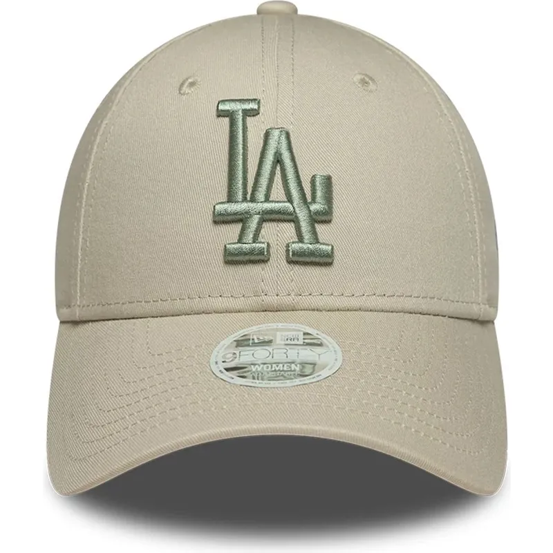 bezowa-regulowana-czapka-z-zakrzywionym-daszkiem-z-zielonym-logo-dla-kobiet-9forty-league-essential-los-angeles-dodgers-mlb-new-