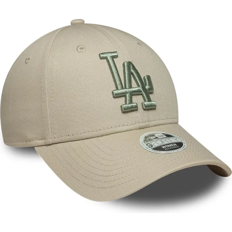 casquette-courbee-beige-ajustable-avec-logo-vert-pour-femme-9forty-league-essential-los-angeles-dodgers-mlb-new-era