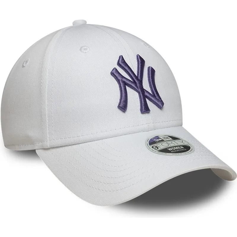 casquette-courbee-blanche-ajustable-avec-logo-violet-pour-femme-9forty-league-essential-new-york-yankees-mlb-new-era