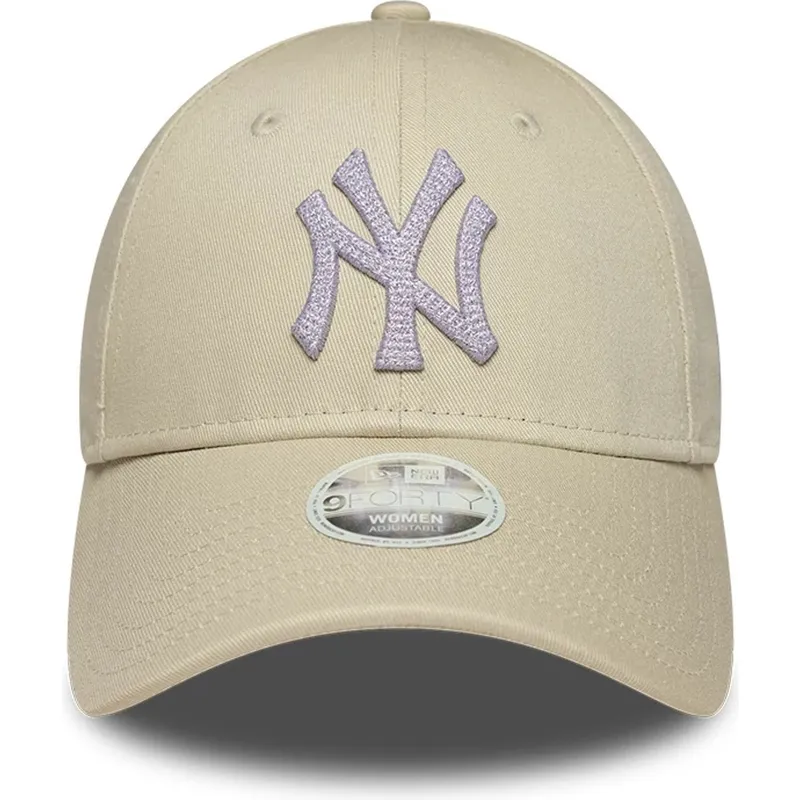 casquette-courbee-beige-ajustable-pour-femme-9forty-metallic-new-york-yankees-mlb-new-era