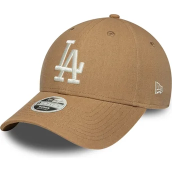 Brązowa regulowana czapka z zakrzywionym daszkiem dla kobiet 9FORTY Linen Los Angeles Dodgers MLB New Era