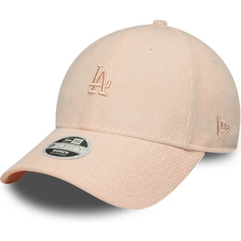 Rosafarbene verstellbare Curved Cap mit rosa Logo für Damen 9FORTY Mini Cord der Los Angeles Dodgers MLB von New Era