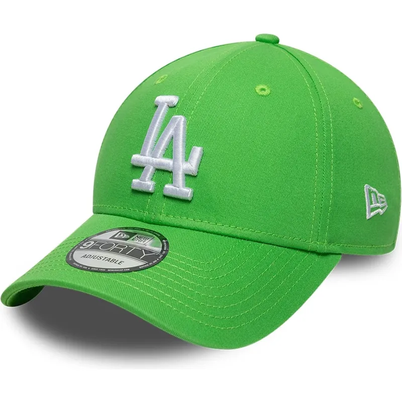 casquette-courbee-verte-claire-ajustable-avec-logo-blanc-9forty-league-essential-los-angeles-dodgers-mlb-new-era
