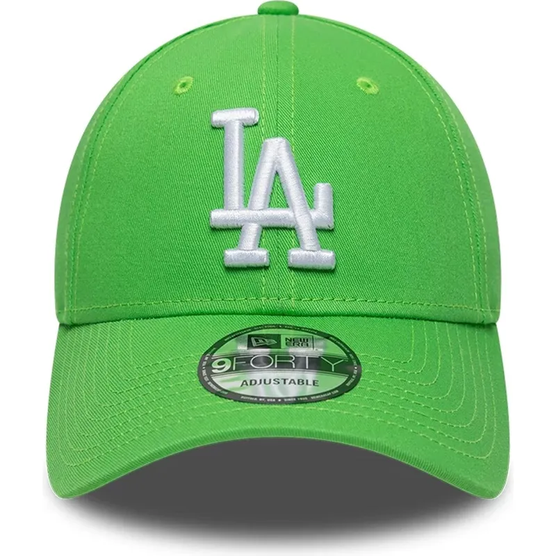 casquette-courbee-verte-claire-ajustable-avec-logo-blanc-9forty-league-essential-los-angeles-dodgers-mlb-new-era