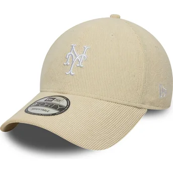 Gorra curva beige ajustable 9FORTY Soft Cord de New York Mets MLB de New Era