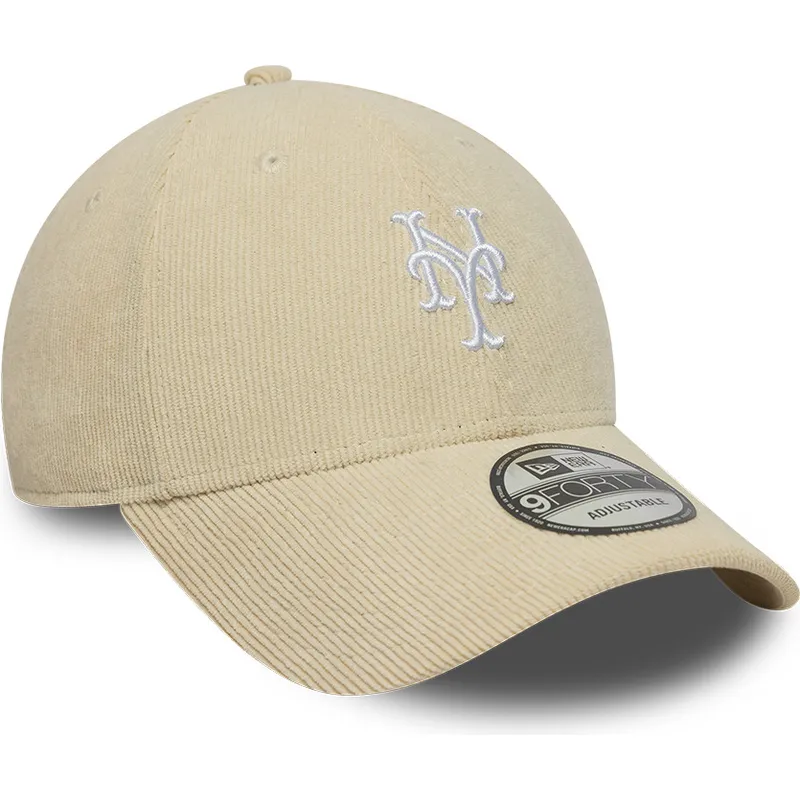 cappellino-con-visiera-curva-beige-regolabile-9forty-soft-cord-di-new-york-mets-mlb-di-new-era