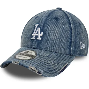 Cappellino visiera curva blu regolabile 9FORTY Acid Wash Denim di Los Angeles Dodgers MLB di New Era