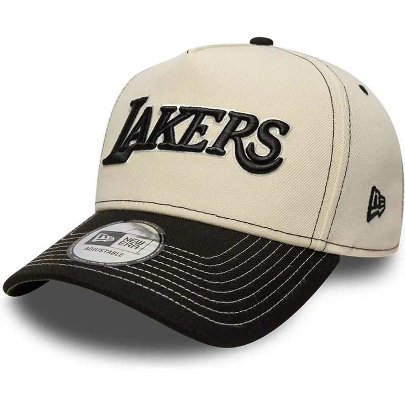cappellino-curvo-beige-e-nero-snapback-e-frame-city-icon-dei-los-angeles-lakers-nba-di-new-era