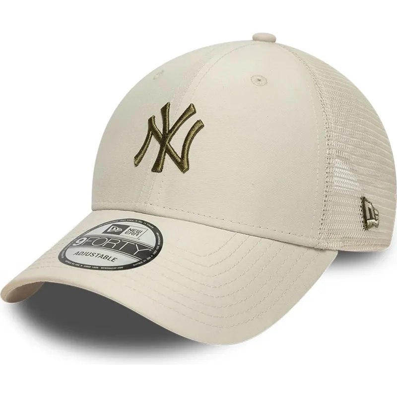 cappellino-trucker-beige-regolabile-con-logo-verde-9forty-homefield-midi-di-new-york-yankees-mlb-di-new-era