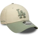 cappellino-visiera-curva-beige-e-verde-snapback-con-logo-verde-9forty-m-crown-side-script-dei-los-angeles-dodgers-mlb-di-new-era