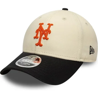 Cappellino curvo beige e nero snapback 9FORTY M-Crown Side Script di New York Mets MLB di New Era
