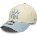 cappellino-curvo-beige-e-blu-snapback-con-logo-blu-9forty-m-crown-side-script-dei-new-york-yankees-mlb-di-new-era
