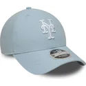 hellblaue-gebogene-snapback-kappe-9forty-m-crown-linen-der-new-york-mets-mlb-von-new-era