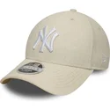 new-era-curved-brim-9forty-m-crown-linen-new-york-yankees-mlb-beige-snapback-cap