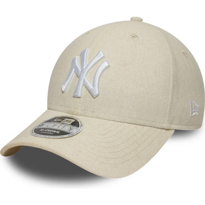 new-era-curved-brim-9forty-m-crown-linen-new-york-yankees-mlb-beige-snapback-cap