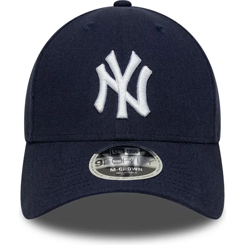 marineblaue-gebogene-snapback-kappe-9forty-m-crown-linen-der-new-york-yankees-mlb-von-new-era