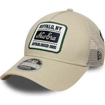 New Era 9FORTY M-Crown A Frame Multi Patch Beige Trucker Hat