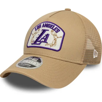 New Era 9FORTY M-Crown A Frame Los Angeles Lakers NBA Beige Trucker Hat