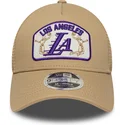 casquette-trucker-beige-9forty-m-crown-a-frame-los-angeles-lakers-nba-new-era