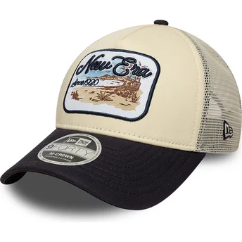 New Era 9FORTY M-Crown A Frame Beige and Navy Blue Trucker Hat