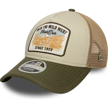 New Era 9FORTY M-Crown A Frame Beige and Green Trucker Hat