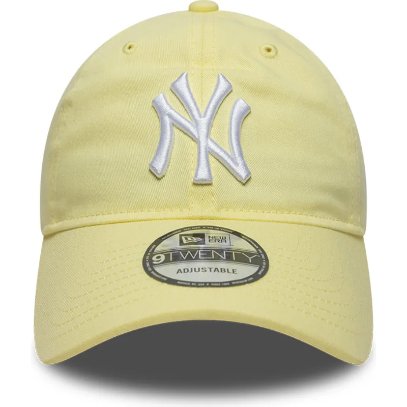 gelbe-helle-gebogene-verstellbare-kappe-9twenty-league-essential-von-new-york-yankees-mlb-von-new-era