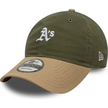 Cappellino curvo verde e marrone regolabile 9TWENTY Mini Washed Contrast di Oakland Athletics MLB di New Era